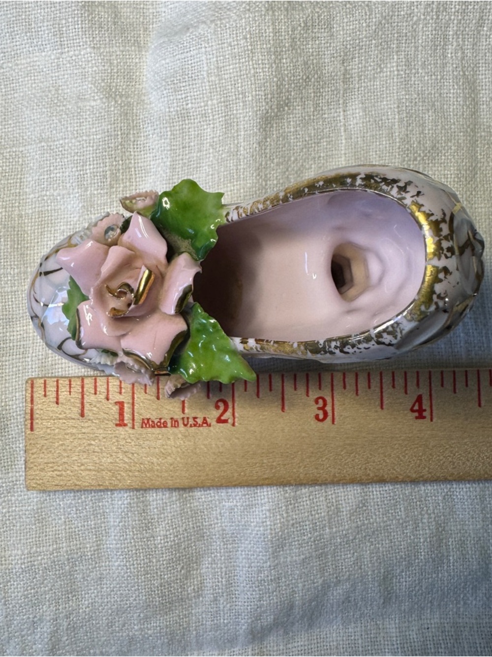 Vintage Japan Porcelain High Heel Shoe Figurine Pink Floral Rhinestone Vanity - Picture 14 of 14